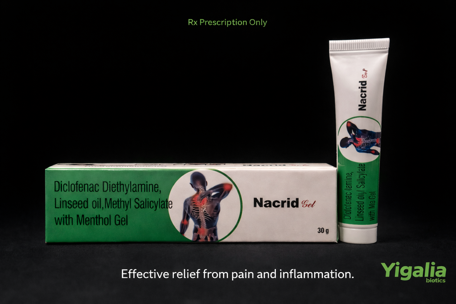 Nacrid Gel - Diclofenac Diethylamine + Linseed Oil + Methyl Salicylate + Menthol - Topical Analgesic by Yigalia Biotics